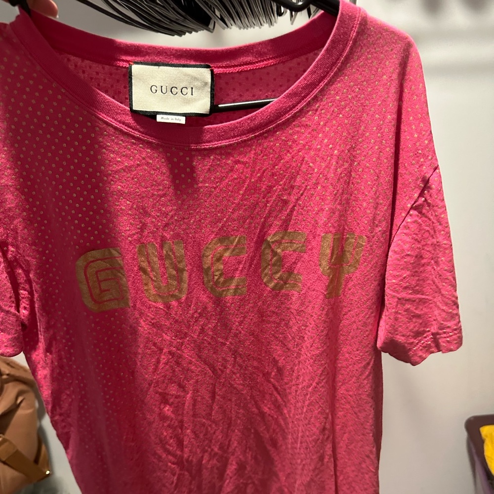 Gucci pink polka dot oversized shirt